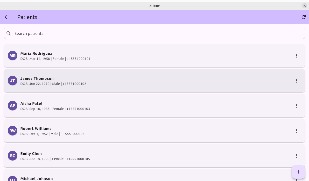 LuminaEHR Patient List - searchable patient directory with demographics